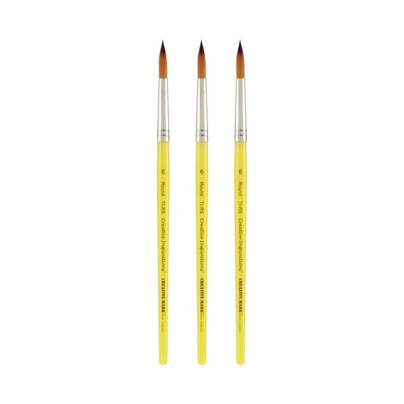 Creative Inspirations Dura-Handle Round #6 Short Handle Set of 3 Paint Brushes- Resin Handle, Synthetic Taklon Paint Brushes, Round Brush for Oils, Acrylics, Watercolors - Handles Do Not Chip or Crack