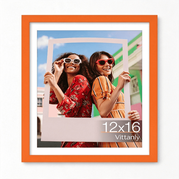XIBUFE 12X16 Picture Frame,Matted for 11X14 Photos,Orange | Picture Frame 12X16 with Shatter-Resistant Plexiglass,Poster Frame 12X16 for Wall Mounting,1 Pack