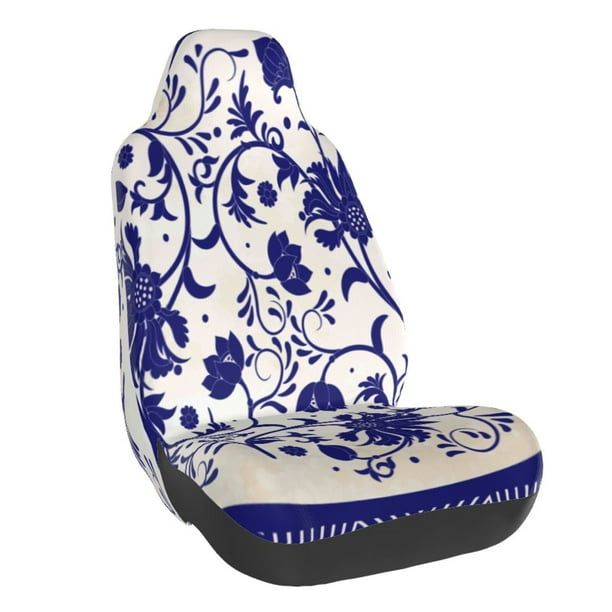 Balery Blue And White Porcelain Pattern Funda de Asiento para Auto con Diseño - Cubierta Frontal Suave y Transpirable con Protector Antideslizante- 1 Unidad