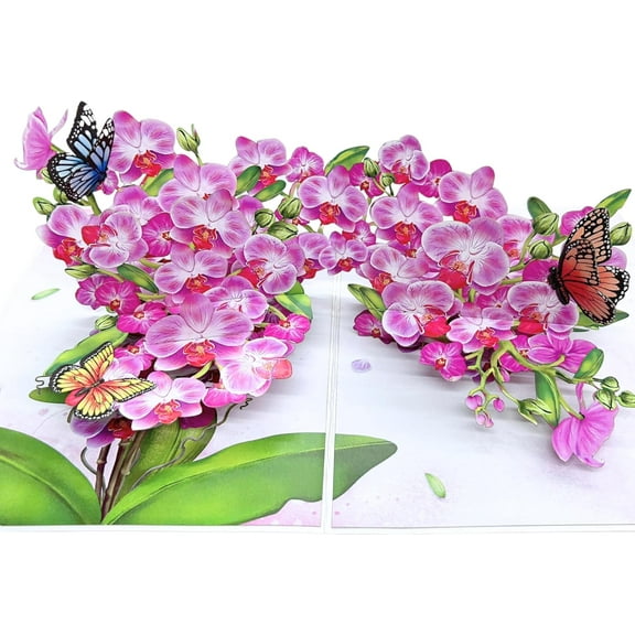 Pop Up Birthday Card for Women, Wife; Butterfly on Purple Orchid Mother's Day Card, 6"x 8" Gift Cards,Thinking of You, All Occasion for Her, Mom, Sister, Grandma, Daughter, Every Orchid Lover
