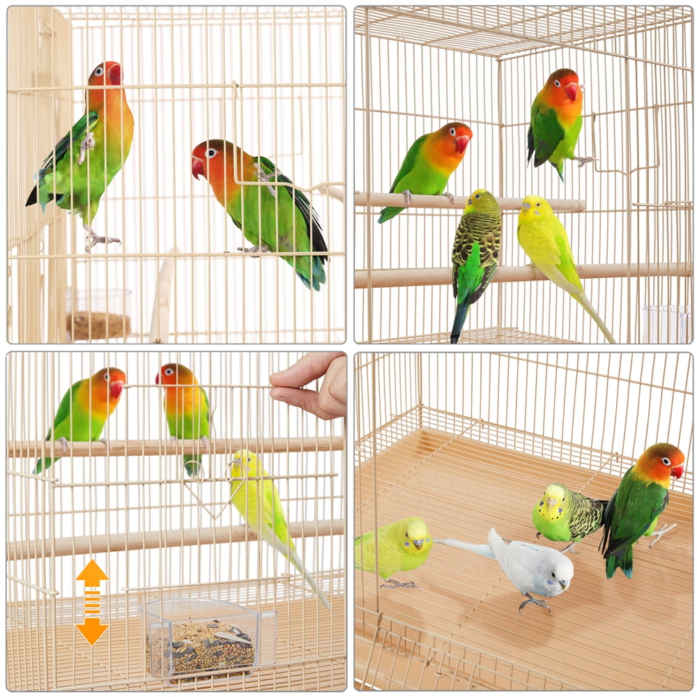 Renwick 47"H Rolling Stand Flight Metal Bird Cage with Slide-Out Tray for Small Birds, Almond