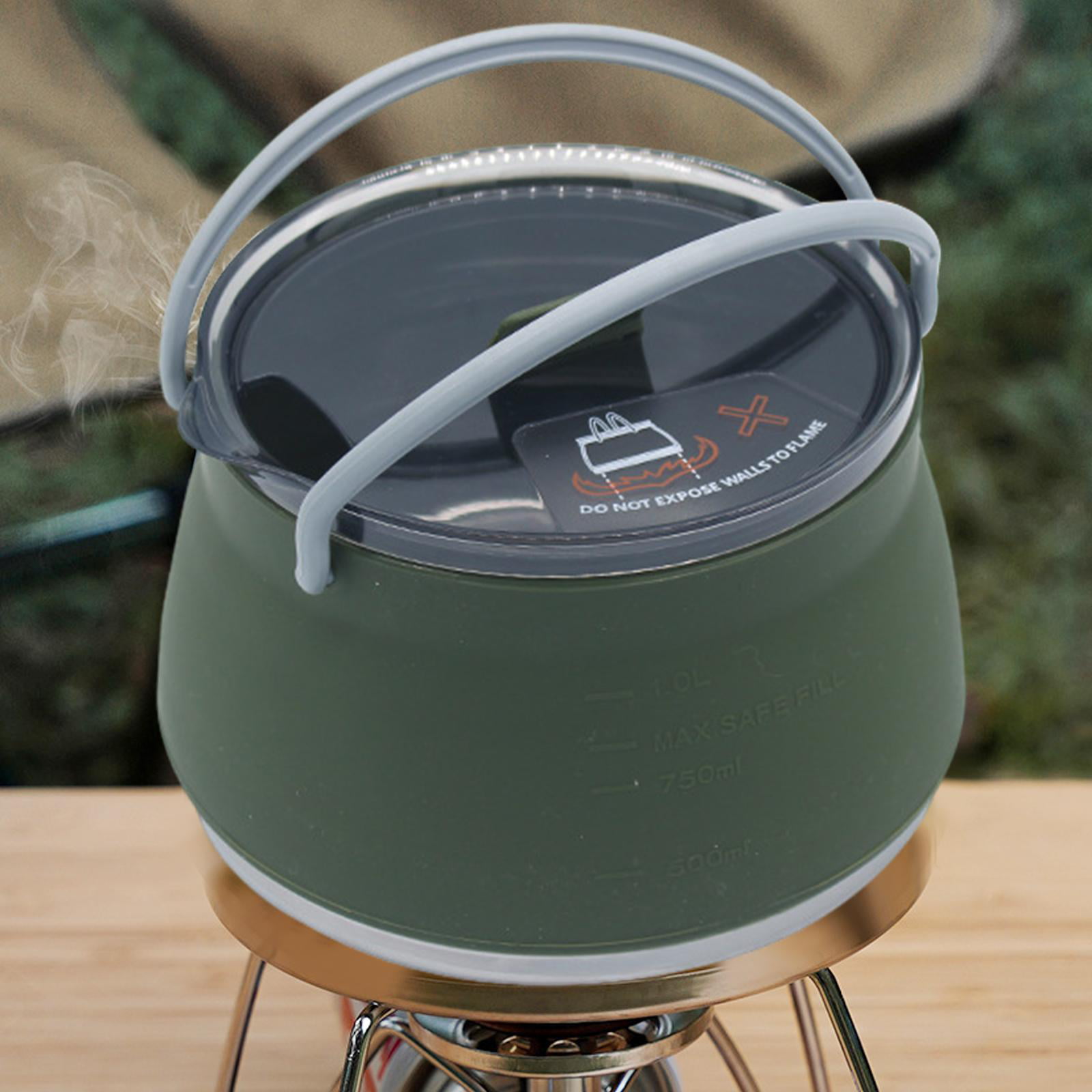 1L Portable Compact Collapsible Camping Cook Pot Travel Hiking Fishing  Picnic Saucepan Boiling Kettle Boiler Gas Tea Pot Cookware Supplies Green 