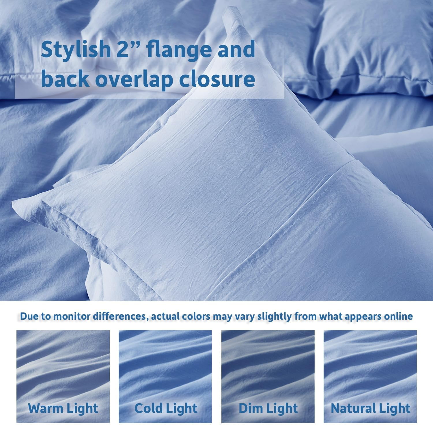 Virtu 3-Piece Duvet Cover Set, Soft Prewashed Bedding Set King with Pillow Shams, Blue Haven