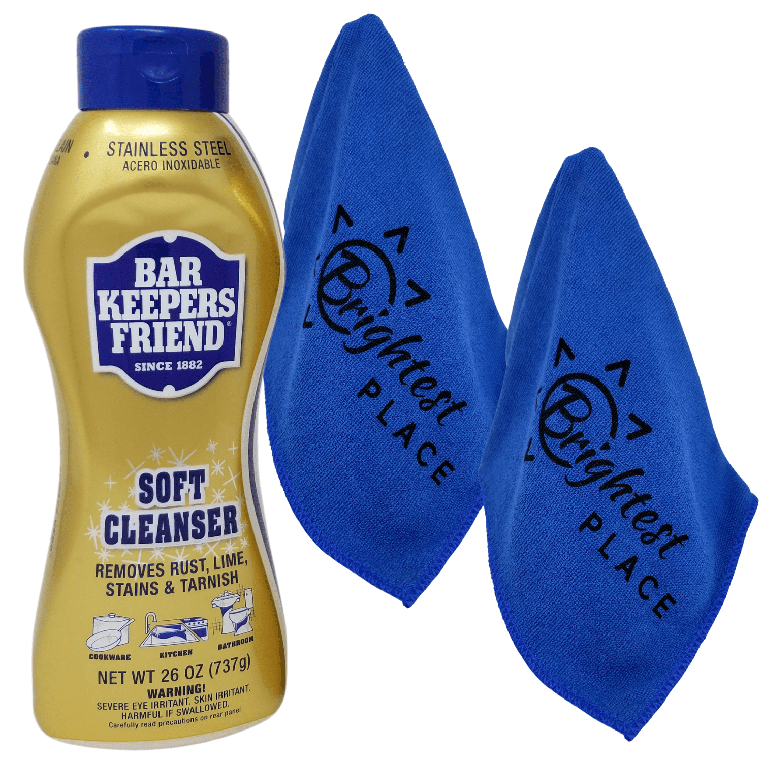 Bar Keepers Friend Soft Liquid Cleanser (26 oz) and 2 Pack Brightest