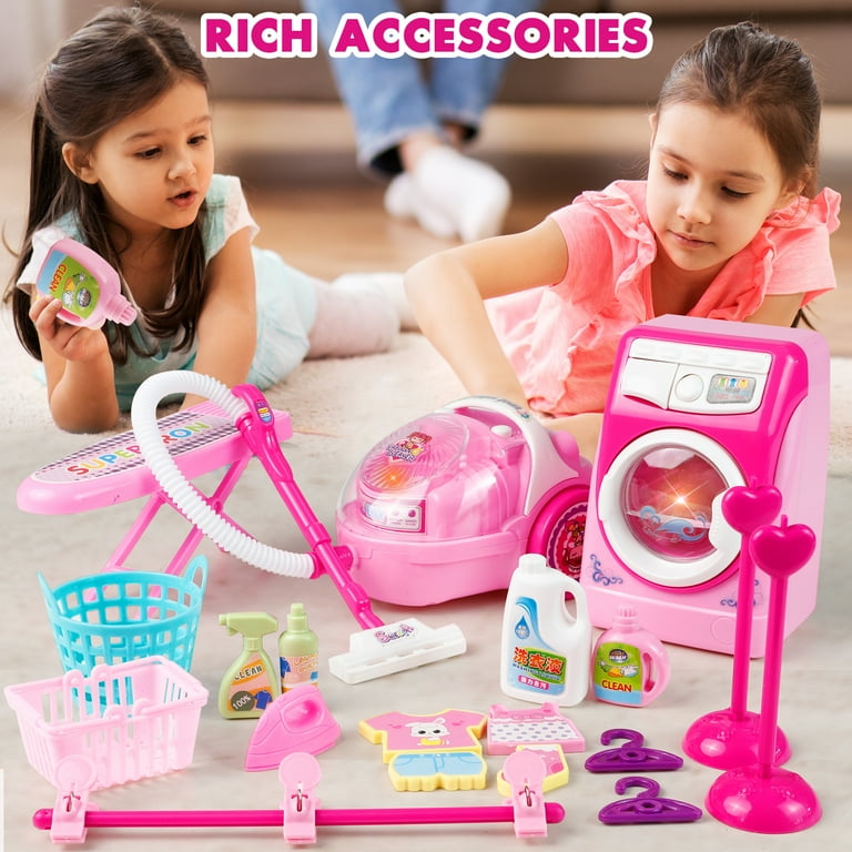 Pink Household Appliances Children Pretend Play Toaster Vacuum