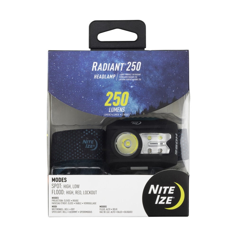 Nite Ize Radiant 250 Headlamp, 250 Lumen Headlight With Red + White LED's, Water Resistant, Four Modes and Lockout, Teal