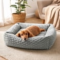 thumbnail image 5 of Small Dog Bed Raised Edges Non-Slip Plush Calming Cushion Light Gray 50x45x15cm, 5 of 7