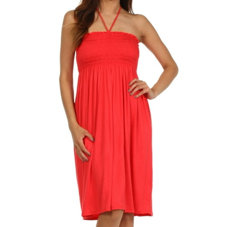 - Sakkas Everyday Essentials String Halter Dress - Coral - Large