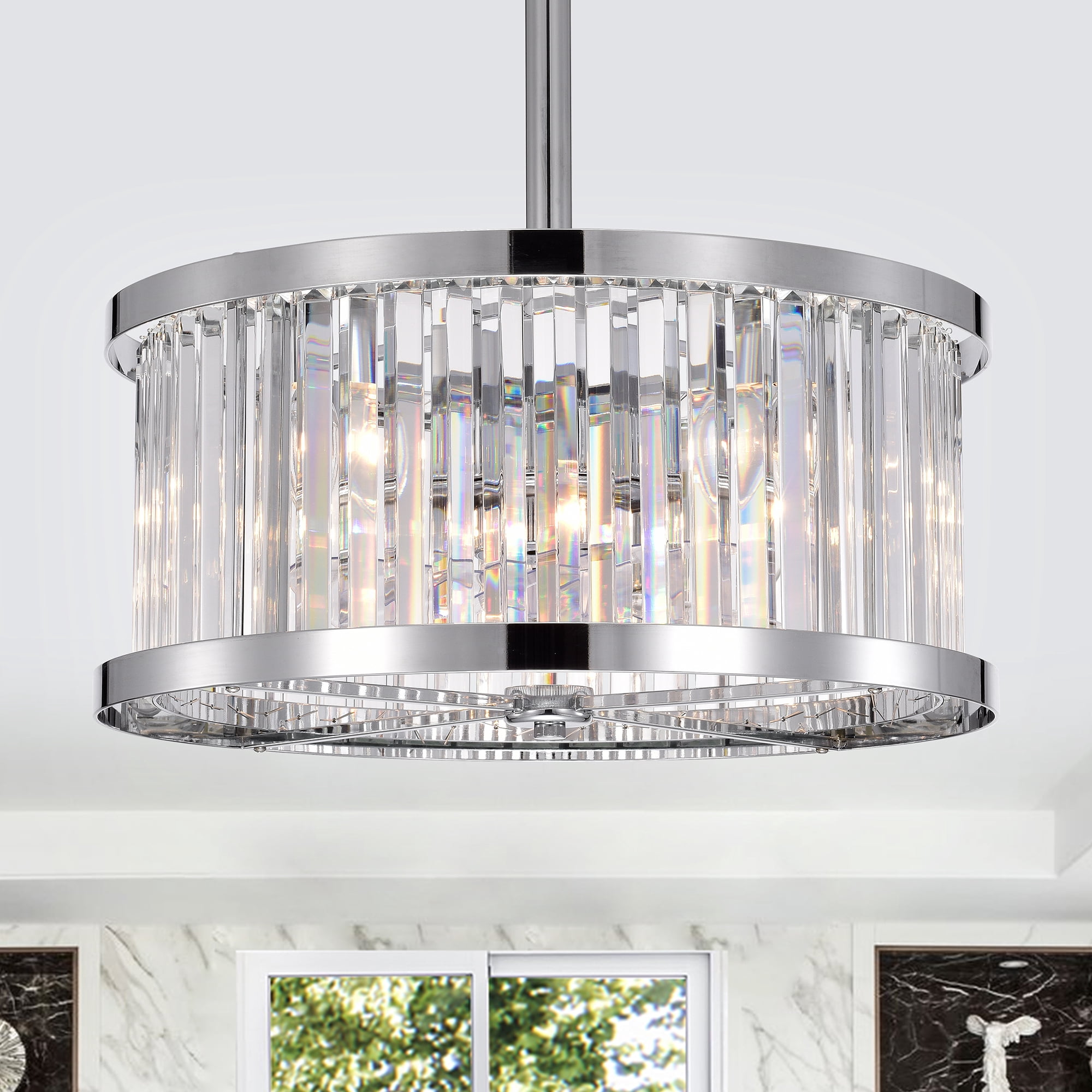 Gavin Chrome 19-Inch 4-Light Metal & Crystal Drum Shade Fandelier