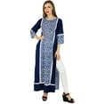 thumbnail image 2 of Bimba Women Blue Rayon Long Straight Kurta Pannel Kurti Formal Ethnic Blouse, 2 of 7