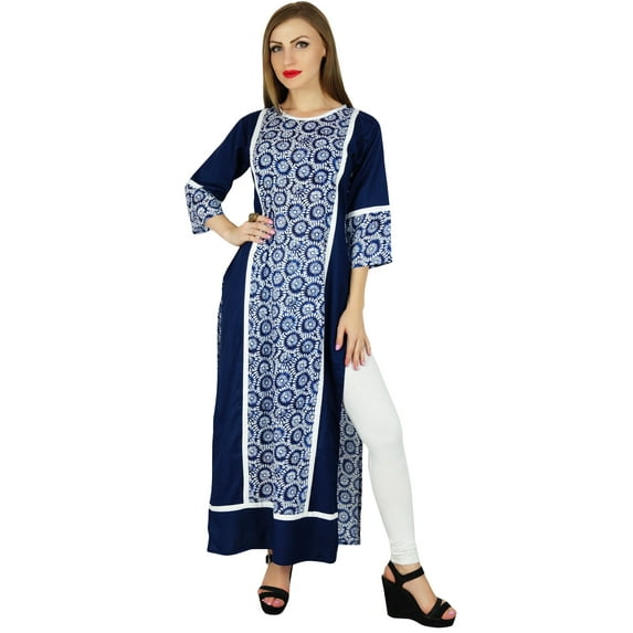 Bimba Women Blue Rayon Long Straight Kurta Pannel Kurti Formal Ethnic Blouse