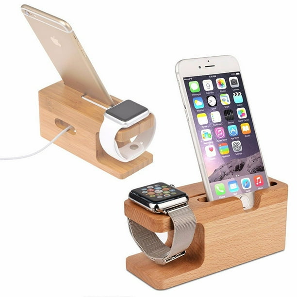 ERQVHQV Soporte para Apple Watch estacion de carga para reloj de bambu y soporte para iPhone 13 12 11 Pro Max XS X 8 7 6 Plus y Apple Watch