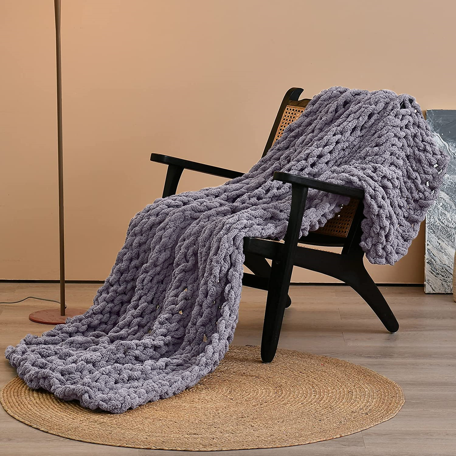 Comtest Chunky Knit Throw Blanket Soft Warm Chenille Blanket, Dark Gray, 40" x 40"(Single Sofa