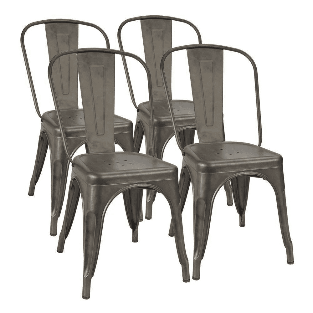 Furmax Set of 4 Metal Dining Chairs, Gunmetal