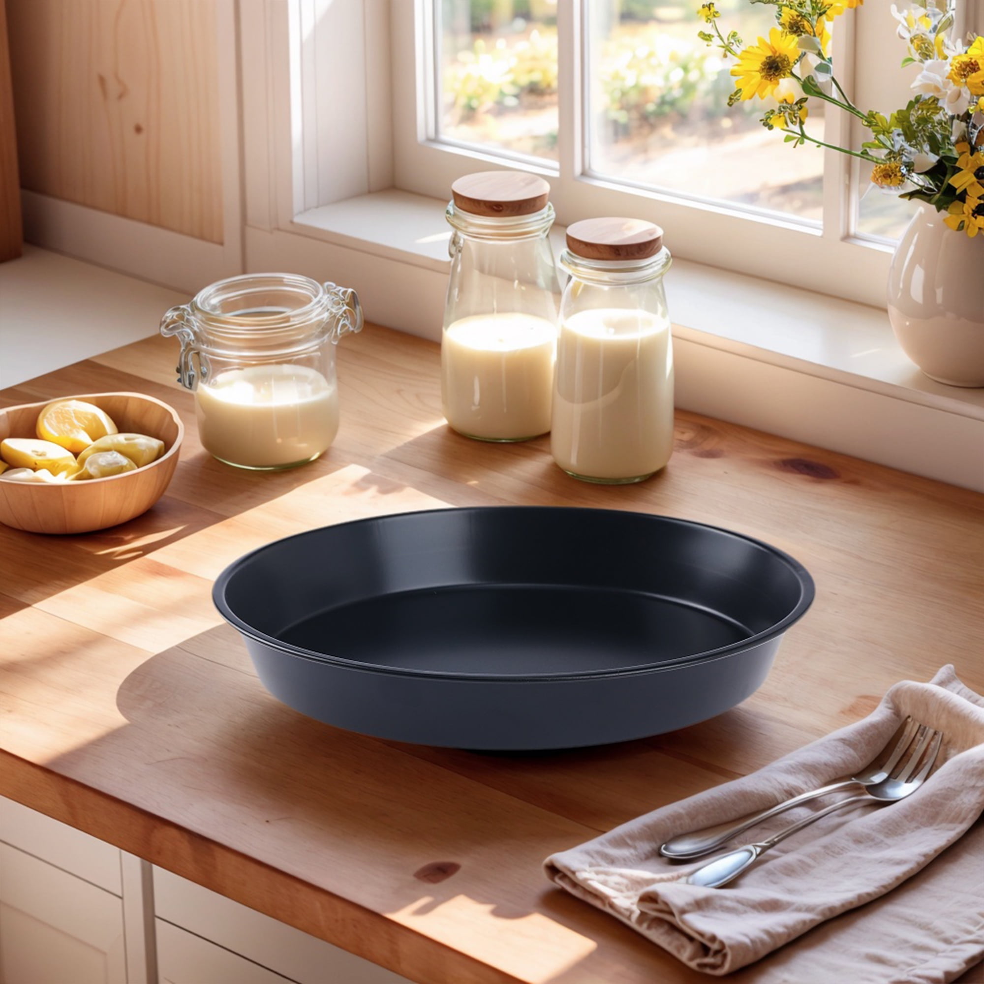 Unique Bargains 2 Pcs Round Cake Pans Baking Sheet Black 11.0*11.0*1.4in