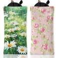 thumbnail image 1 of Estuche para gafas de piel sintética con diseño de margaritas de colores, 2 unidades, para adultos, con plantas verdes y rosas, portátil, con cierre a presión, 1 of 7