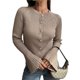 thumbnail image 1 of Suéter de Cuello Redondo Acanalado para Mujer, Camisa de Punto Acampanada de Larga con Botones y Abertura Frontal, Conjunto de Otoño Caqui L, 1 of 6