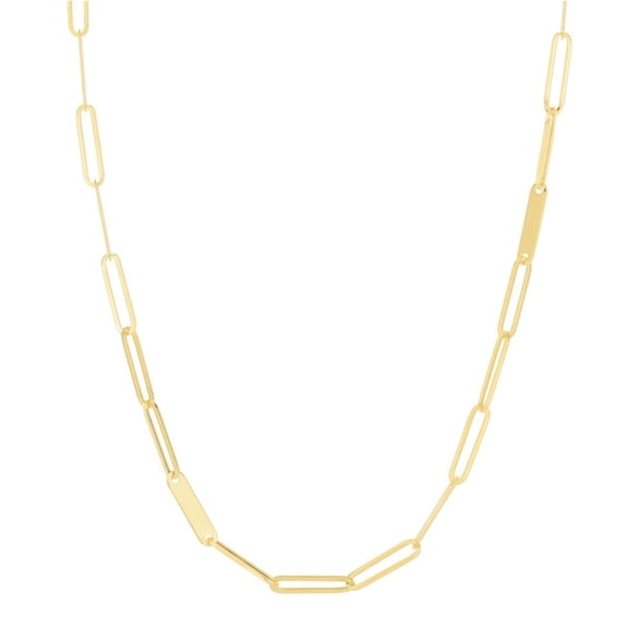 JewelStop 14K Yellow Gold Polished Finish Paperclip Bar Alternating Link Fashion Chain with Lobster Clasp - 18"