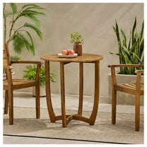 Teak Outdoor Round Accent Table, 27.5" - Rustic Wood Bistro Side Table for Patio, Garden, or Balcony - Weather Resistant Slat Design