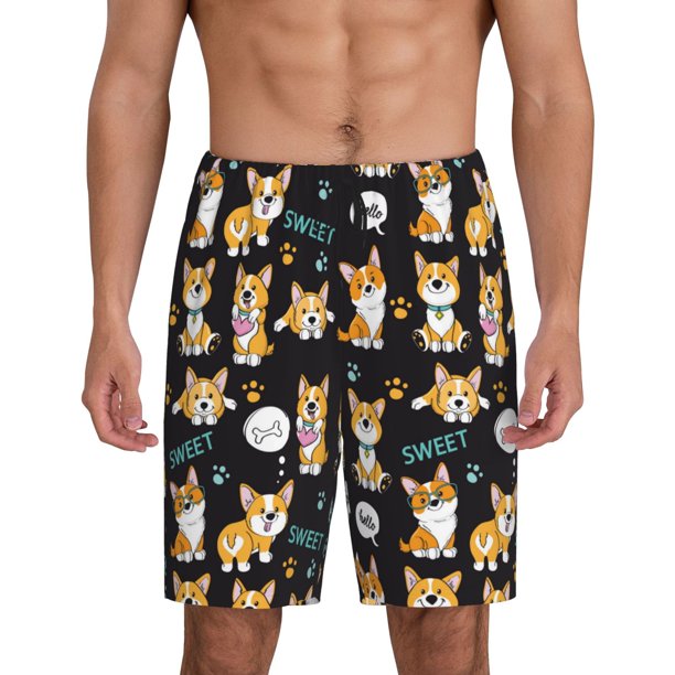 Fotbe Cute Dogs Corgi Pantalones Cortos de Pijama para Hombre, Ropa de Dormir, Pantalones de Pijama Cortos para Hombre-4X-Large