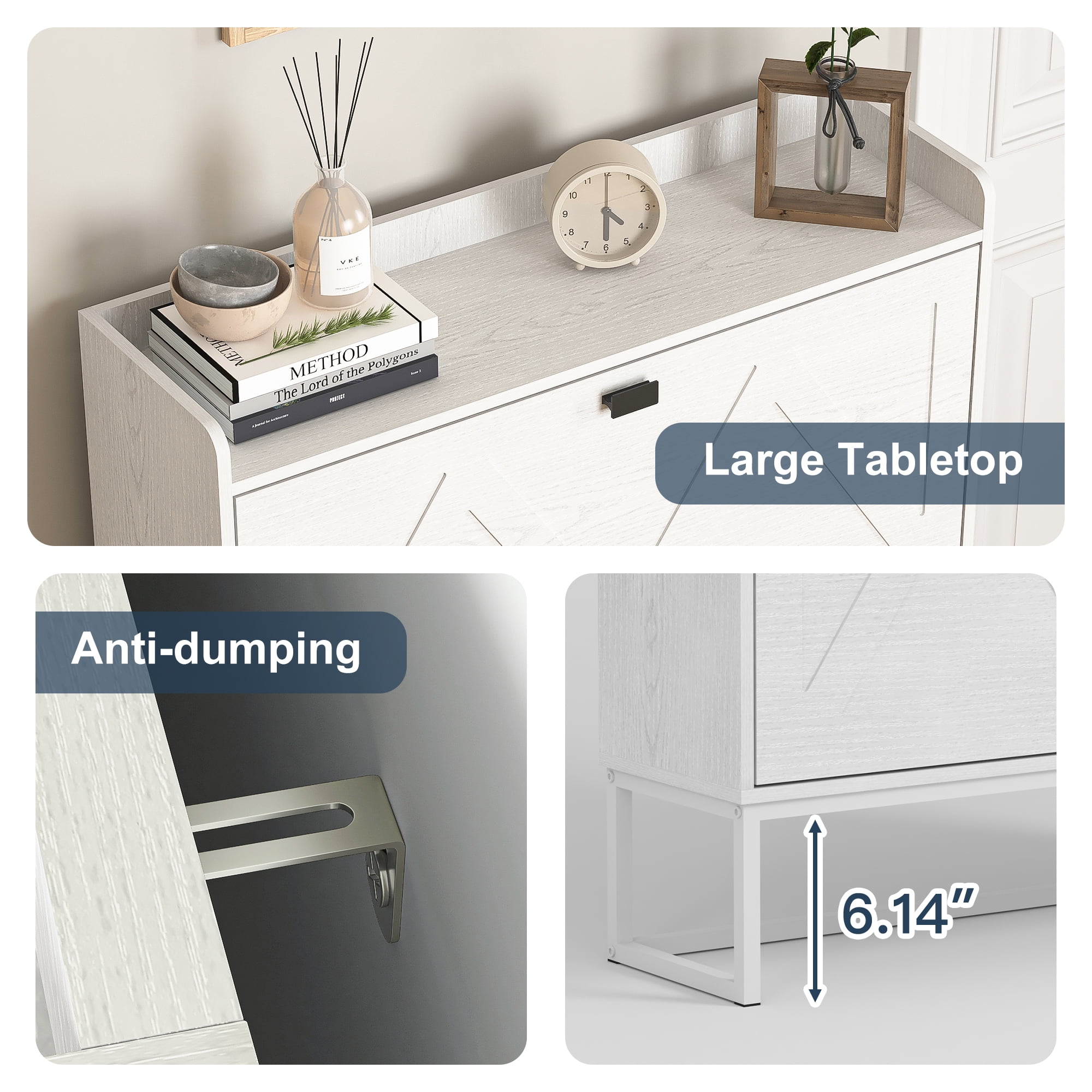 Demi Bonn Shoe Storage Cabinet with 2 Flip Drawers, Freestanding Organizer with Metal Legs for Entryway, Narrow Shoe Rack Cabinet, White