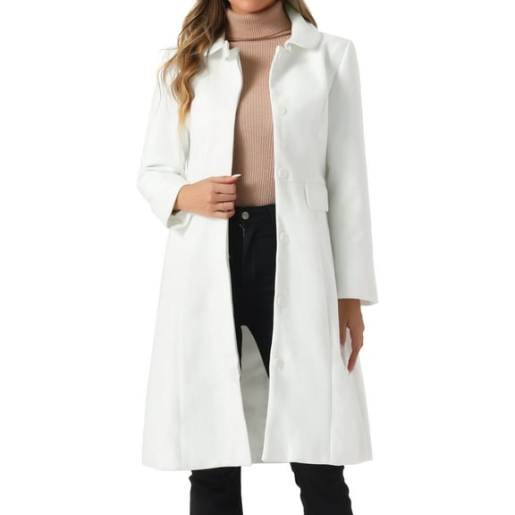 DARING DIVA Women's Peter Pan Collar Single Breasted Long Pea Coat Cream White XS