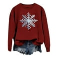 thumbnail image 4 of FYEGRE Snowflake Print Crewneck Pullover Sweatshirt Soft Warm Winter Holiday Long Sleeve Cozy Fashion Top For Women Festive Casual Apparel Wine XL, 4 of 6