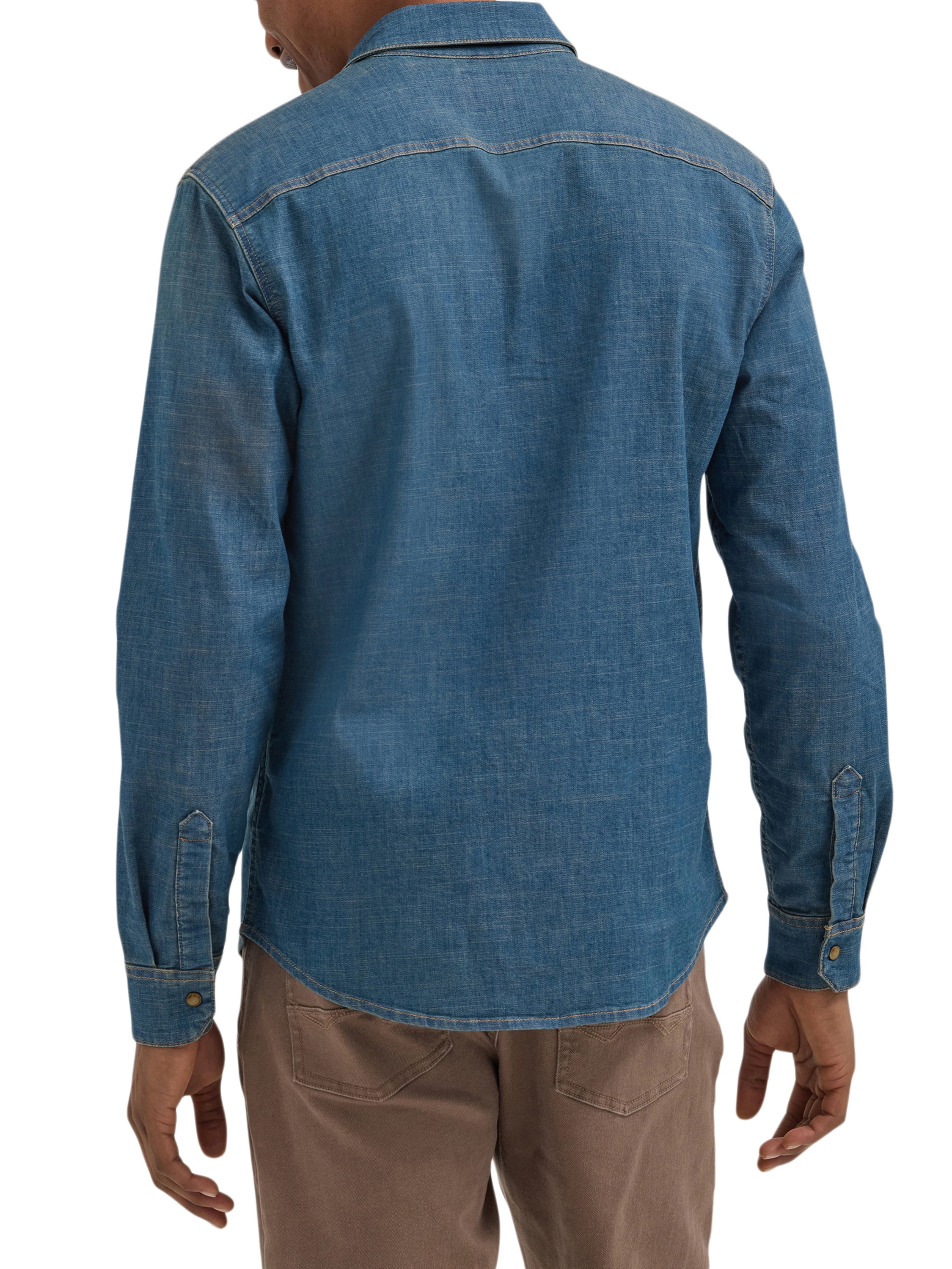 Wrangler® Men's Slim Fit Long Sleeve Woven Denim Shirt with Sunglasses Cleaner, Sizes S-5XL