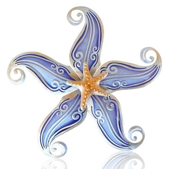 Decoración de pared de metal con forma de estrella de mar POXOHO, 30 cm, color plateado náutico