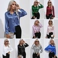 thumbnail image 7 of Baywell Women's Long Sleeve Satin Button Down Shirts Lapel Collar Office Work Blouses Shirts V Neck Casual Business Satin Silk Blouses Tops , S-2XL, 7 of 7