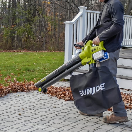 Sun Joe - 48-Volt iON+ 155 MPH 388 CFM Cordless Handheld Blower and Vacuum and Mulcher (2 x 4.0Ah Batteries and 1 x Charger) - Green