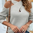thumbnail image 4 of Oksale Sexy Criss Cross Neck Sweaters for Women Trendy Cold Shoulder Knit Sweater Loose Long Sleeve Jumpers Slouchy Pullover Tops Gray L, 4 of 6