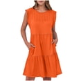 thumbnail image 2 of Ovzne Robes d'Été pour Femmes Robe de Plage Robe Unie à Manches Courtes Col Rond Aguichant Élégante Boîte de Nuit Fête Tunique Mini Robes Décontractées Vacances Robe d'Été Liquidation, 2 of 7