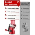 thumbnail image 4 of Geedel Rotary Cheese Grater, Kitchen Slicer with 5 Interchangeable Blades, Powerful Suction, Dishwasher Safe, Easy to Clean Grater for Vegetable, Fruit, Nuts, Red, 4 of 7