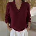thumbnail image 2 of Aellinatey Sweaters for Women V Neck Casual Knit Solid Color Long Sleeve Sweatshirts Comfy Warm Thick Soft Winter Baggy Clothes, 2 of 9