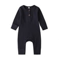 thumbnail image 1 of Baby Boy Girl Button Romper One Piece Solid Color Knit Ribbed Jumpsuit, 1 of 2