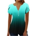 thumbnail image 2 of DDAPJ pyju Womens Petal Short Sleeve Tunic Tops Gradient Print V Neck Pleated Blouse Empire Waist Henley Shirt Limited Time Sales Mint Green S, 2 of 5