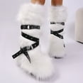 thumbnail image 2 of Women's Winter Warm Fluffy Faux Fur Knee High Snow Boots - Fashionable Cross Buckle Non Slip Cotton Boots, 2 of 4