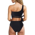 thumbnail image 2 of YAZI Women One Shoulder High Waisted Bikini Tie High Cut Two Piece Swimsuits, 2 of 7
