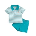 thumbnail image 3 of Odeerbi Niños 2 Piezas Preppy Vestido Conejo Impresión Rayas Tenis Camisa de Golf y Pantalones Cortos Conjunto de Uniforme Escolar, 3 of 9