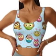 thumbnail image 1 of Fotbe Cute Cartoon Owls 3 Sujetador Deportivo Largo sin Aros para Mujer con Almohadillas y Soporte Medio, Transpirable y Absorbente, Camiseta Tipo Chaleco o Tank Top-X-Large, 1 of 8
