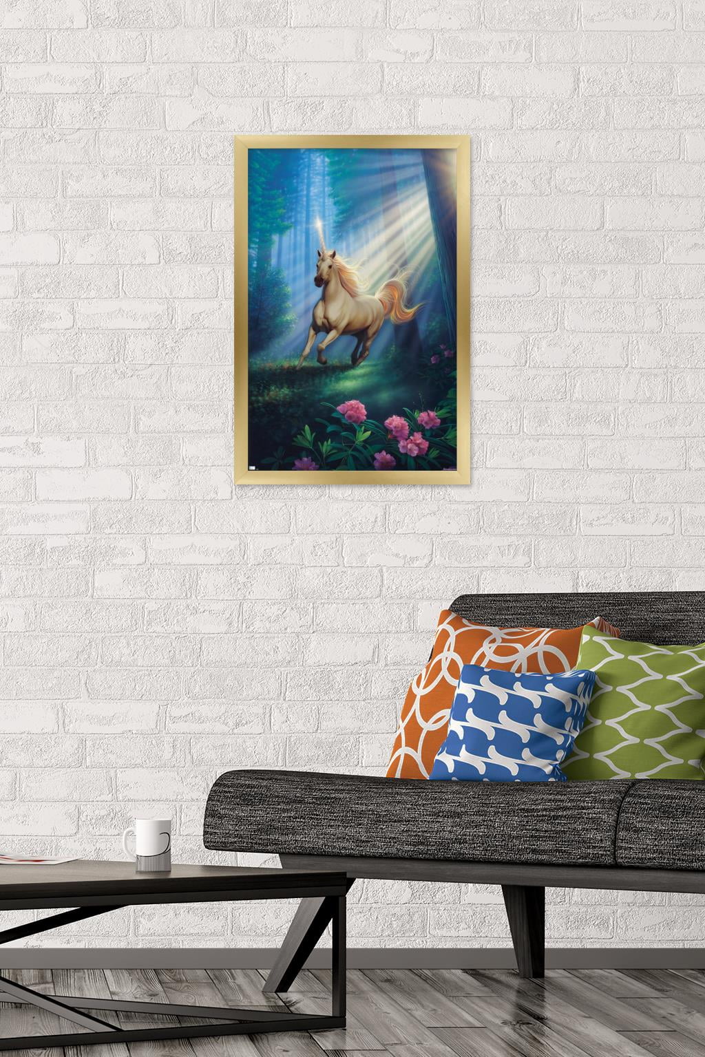 Kirk Reinert - Secret Forest Unicorn Wall Poster, 14.725" x 22.375" Framed