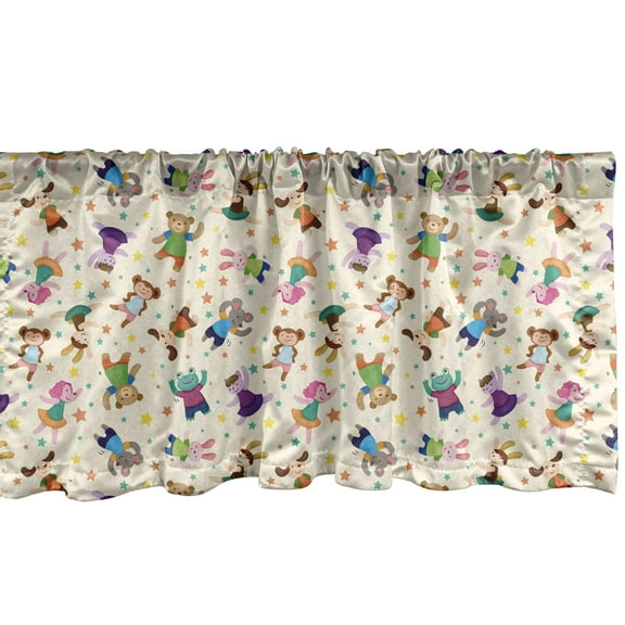 Ambesonne Nursery Window Valance, Repeated Pattern Illustration of Animal Dancers and Colorful Stars, Curtain Valance for Kitchen Bedroom Decor with Rod Pocket, 54" X 18", Eggshell and Multicolor