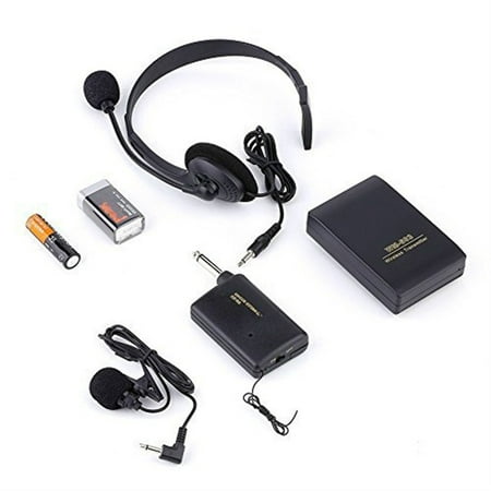 Qiilu Remote Wireless Microphone Headset Stage MIC Receiver + Microphone Transmitter Lavalier For Aerobics, Churches, Schools, Speeches, Lectures, (Best Lavalier Mic For Church)