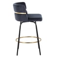 thumbnail image 3 of Set of 2 Modern Swivel Counter Stools with Gold Footrest, Black Velvet Upholstered Bar Stools for Kitchen Island, 3 of 5