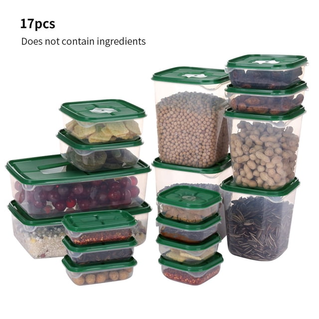 MesaSe 17pcs/set Refrigerator Food Container Plastic Microwave Food Storage Box Kitchen Lunch Organizer Green