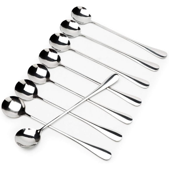 Woeilo Long-handled ice tea spoon, cocktail stir spoons, stainless steel coffee spoons, ice cream scoop Set of 8 Silver