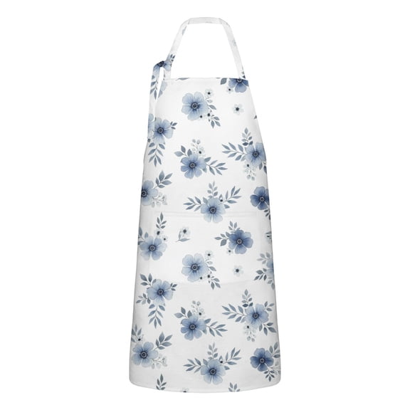 Pioneer Flower Floral Print Pattern Apron for Women and Men, Cotton Linen Waterproof with Pockets, Adjustable, 33x27 Inch for Kitchen, Gardening, BBQ, Salon