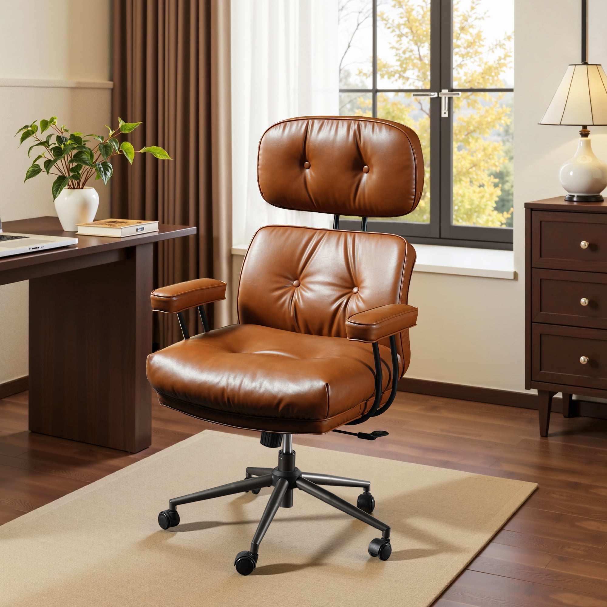 XIZZI Executive Office Chair, Oversized Computer Desk Chair with High Back, Ergonomic Elegant Design, Multi-Layer Memory Foam Cushion, Brown (PU Leather)