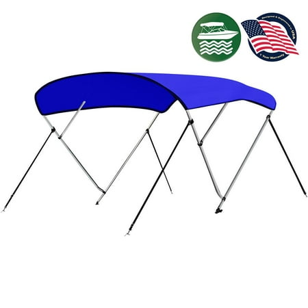 Serene Life SLBT484B - 4 Bow Bimini Top Boat Cover - Front Hold-Down Straps and Rear Support Arms  Includes Mounting Hardware with 1 In. Aluminum Frame (Blue)